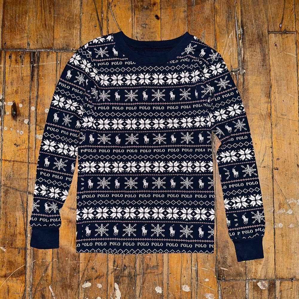 Polo Ralph Lauren Sweater Kids Girl Size 8 Navy Fair Isle Long Sleeve Crew Neck‎
